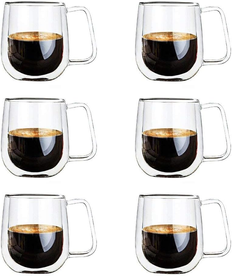 Vicloon 6x250ml Double Walled Coffee Glasses Mug, Borosilicate Heat Resistant Gl...