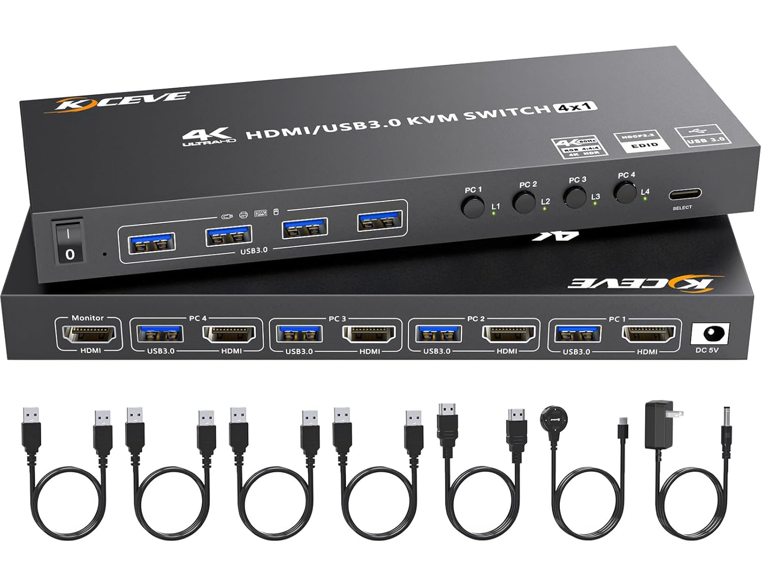 HDMI KVM Switch 4 Computers 4K@60Hz 2K@120Hz, Simulation EDID, MLEEDA 4 Port USB...