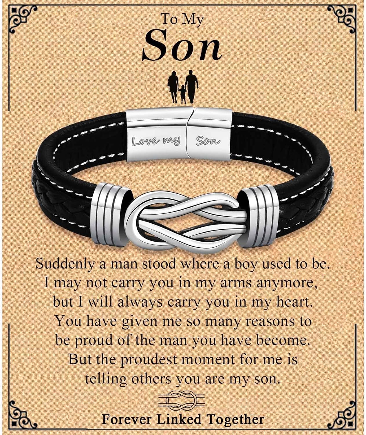 TEVOP Gifts for Men Boys, Engraved Leather Bracelet Gifts for Son Grandson Husba...