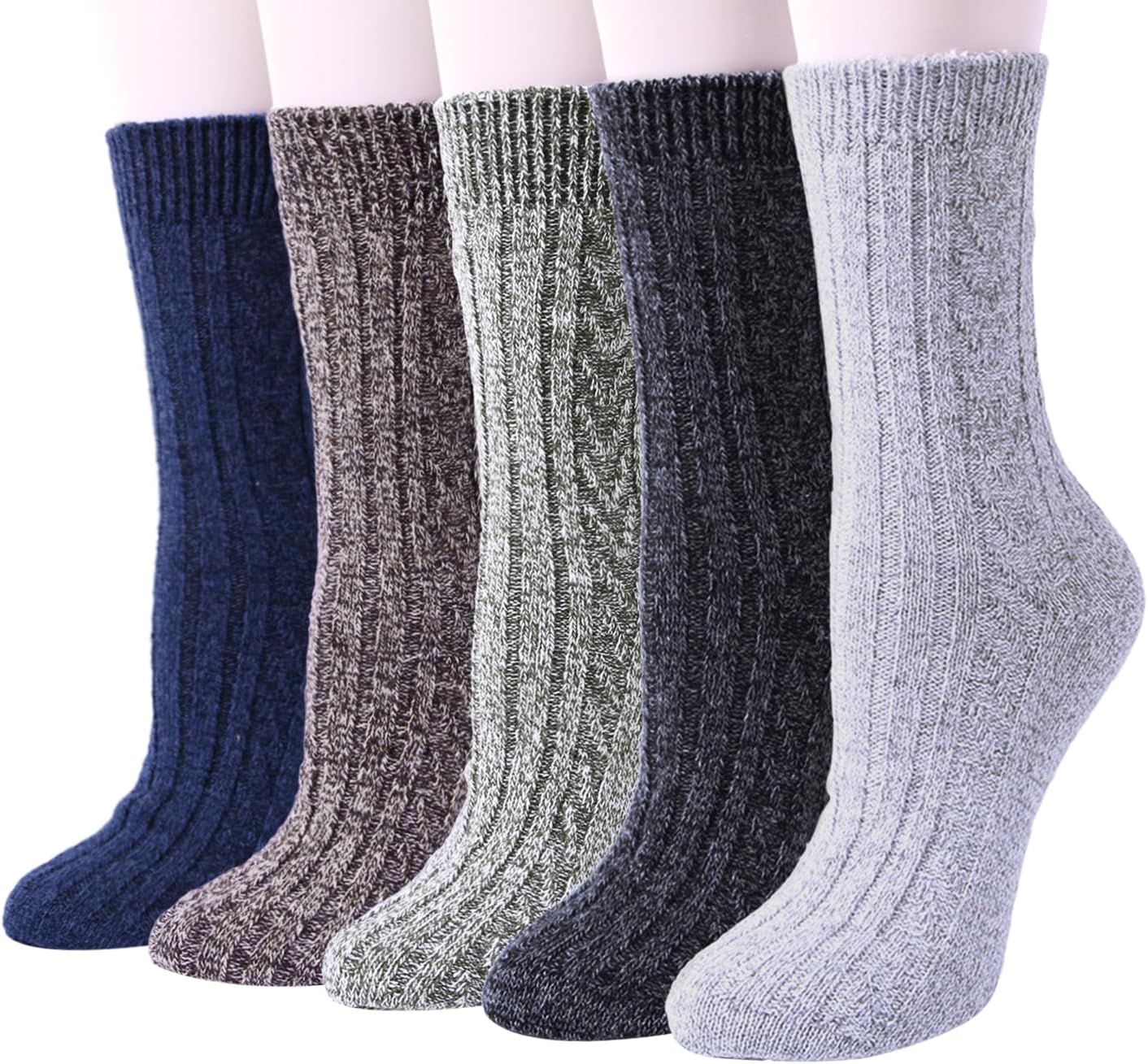 YSense Pack of 5 Womens Wool Socks Winter Warm Hiking Socks Casual Calf Athletic...