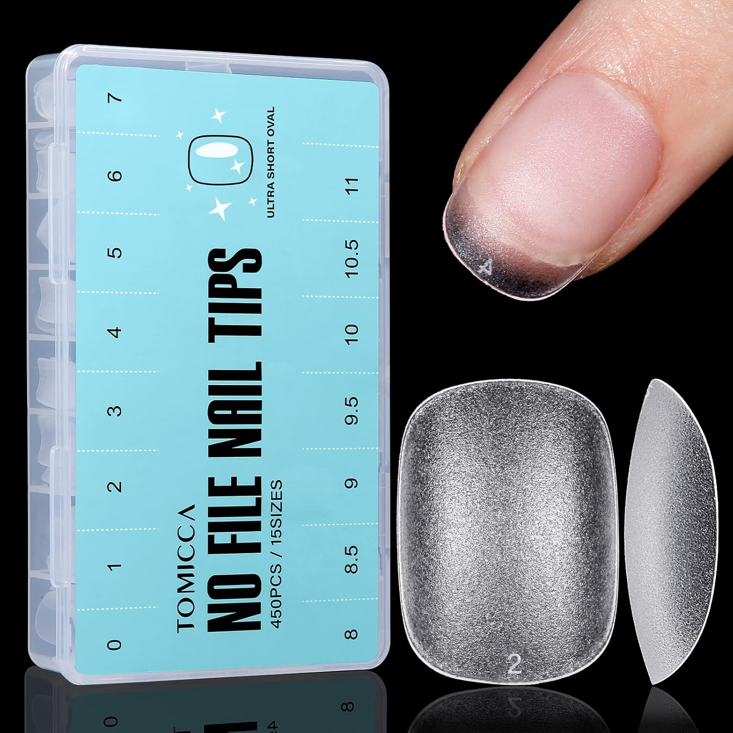 TOMICCA Extra Short Oval Nail Tips - 450Pcs Soft Gel Nail Tips, 15 Sizes Double-...