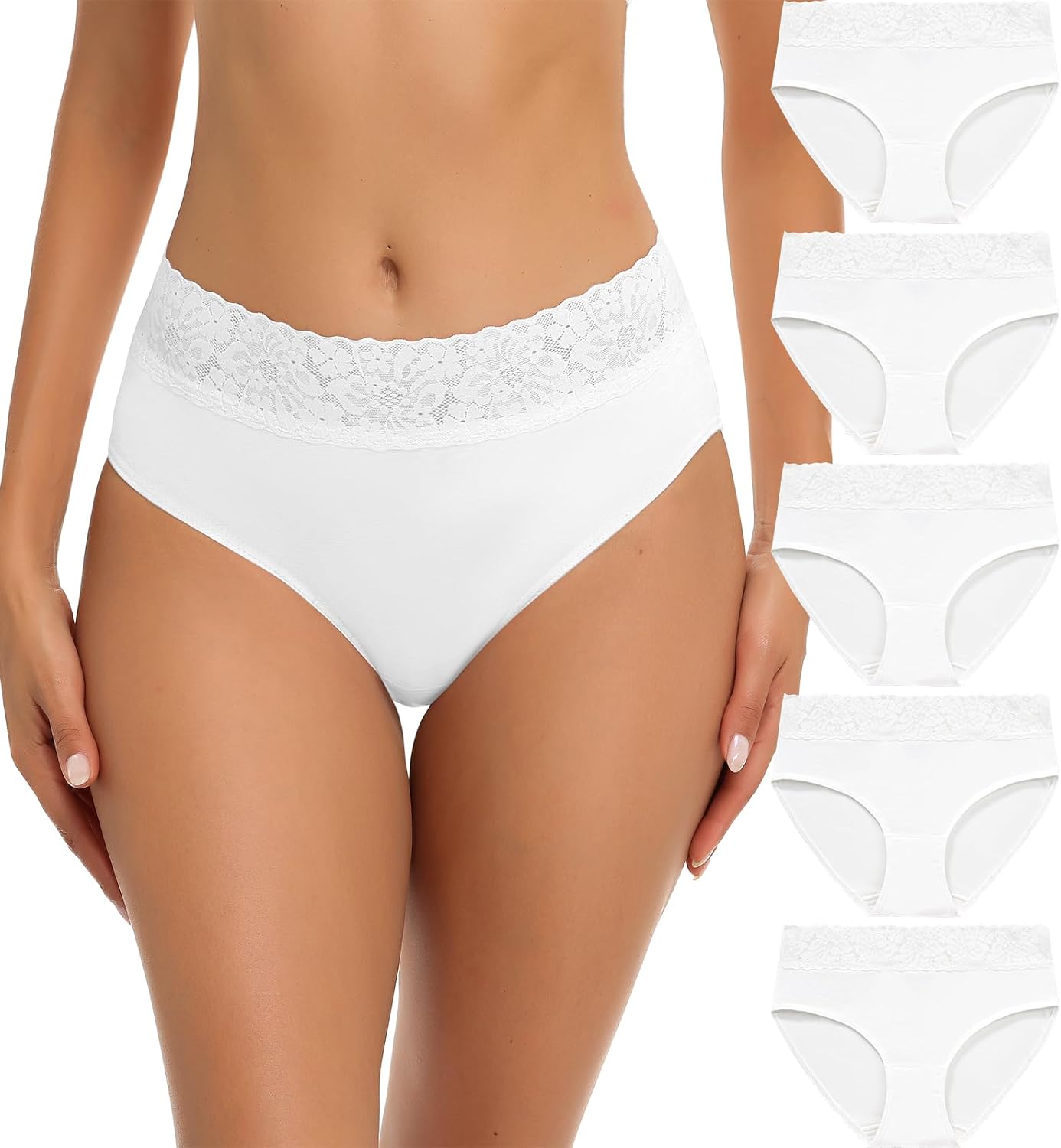 Wealurre Cotton Underwear Women Lace Waistband Full Briefs Ladies High Leg Knick...