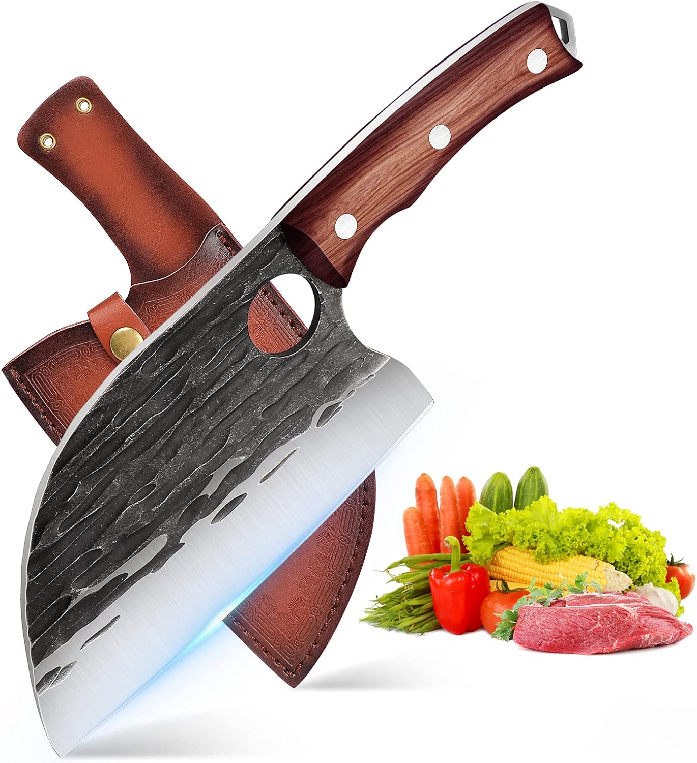 ROCOCO Serbian Chef Knife 6.5" Butcher Knife Japanese Full Tang Boning Chopping...