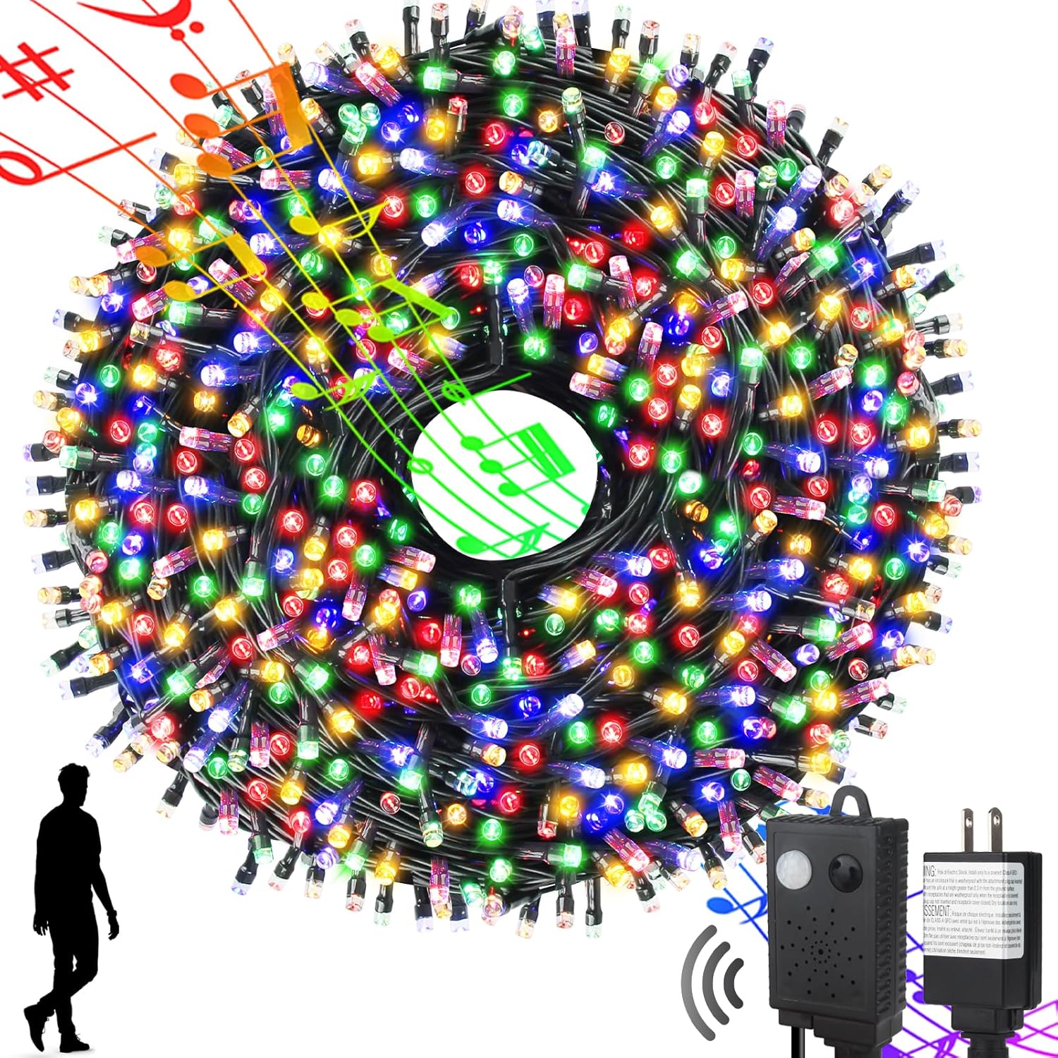 Motion Sensor Music Christmas Lights Outdoor Indoor, 108FT 300LED Christmas Tree...