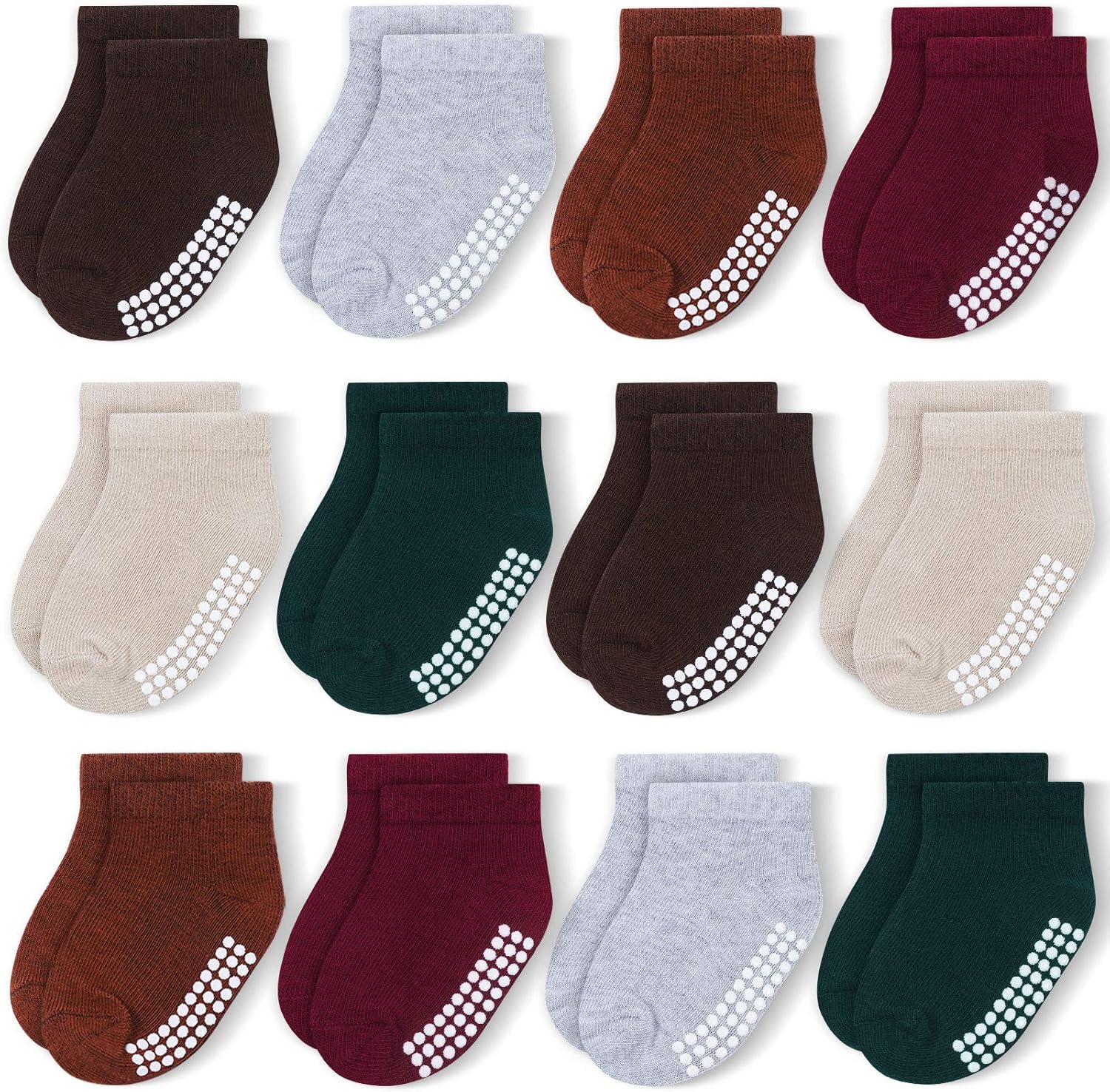 JAKIDAR 12-Pair Baby Socks Non-Slip Cotton Toddler Socks Ankle Socks for Baby To...