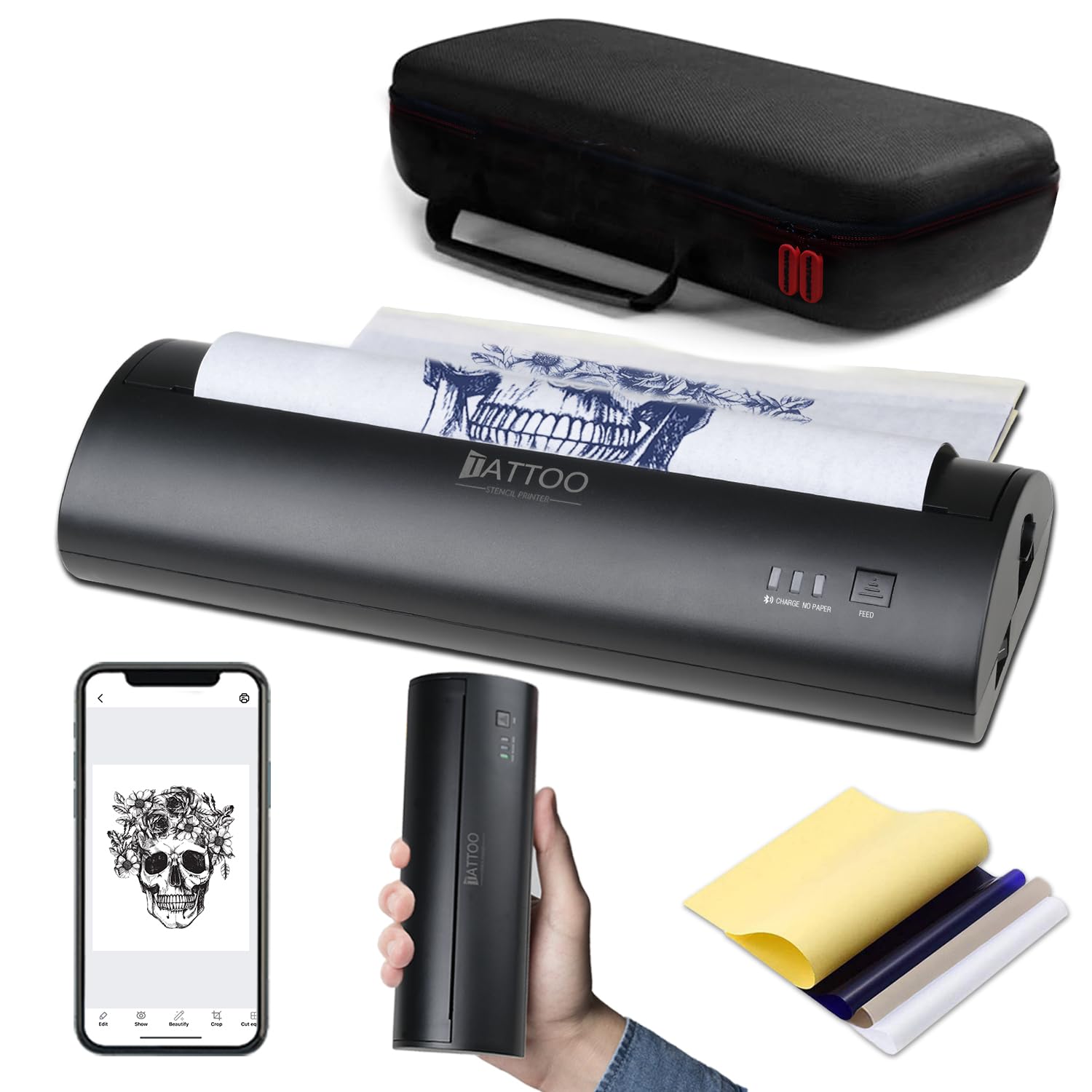 Wireless Tattoo Transfer Stencil Printer, with Storage Case and 10Pcs Transfer P...