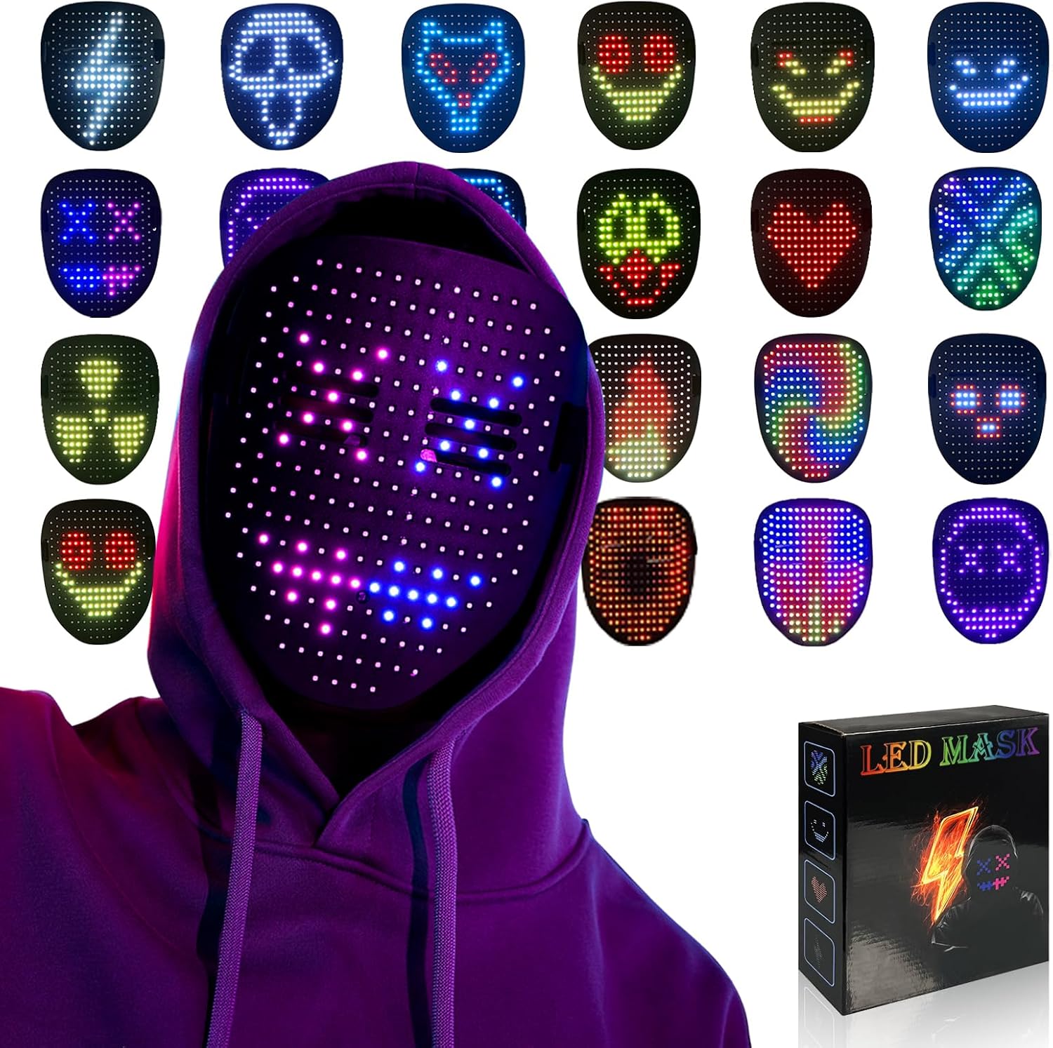 MOYACA Led Mask with Gesture Sensing, LED Lighted Face Transforming Mask for Cos...