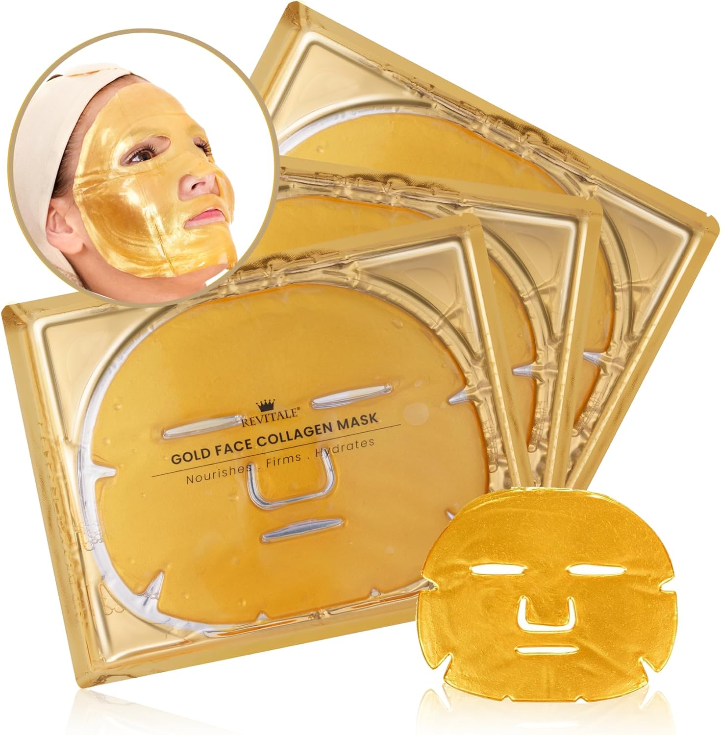 Revitale 24K Gold Face Mask (3 Pack) - Hydrating & Nourishing Sheet with Collage...