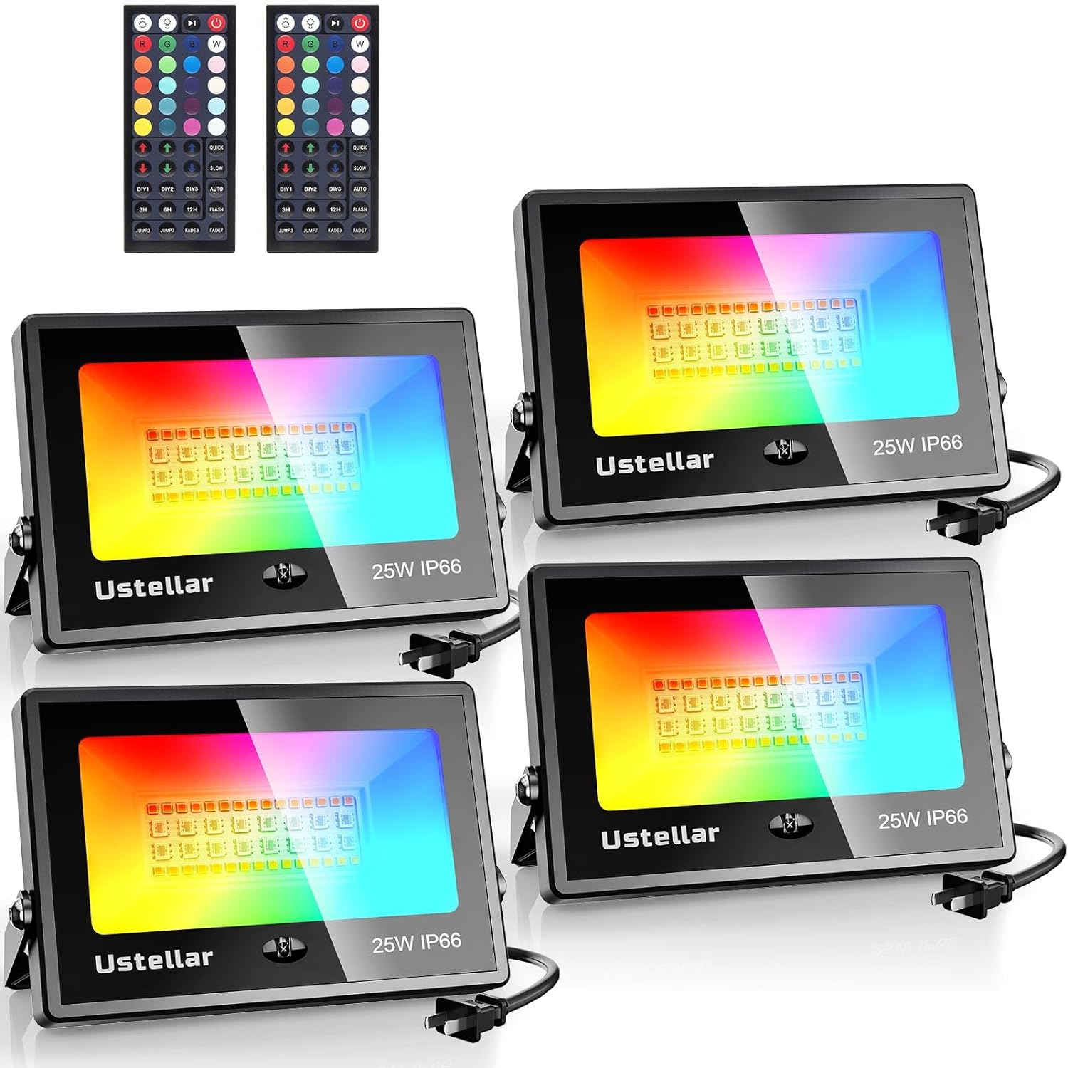 USTELLAR 4 Pack 25W RGB LED Flood Light 250W Equiv. Color Changing Floodlights,...