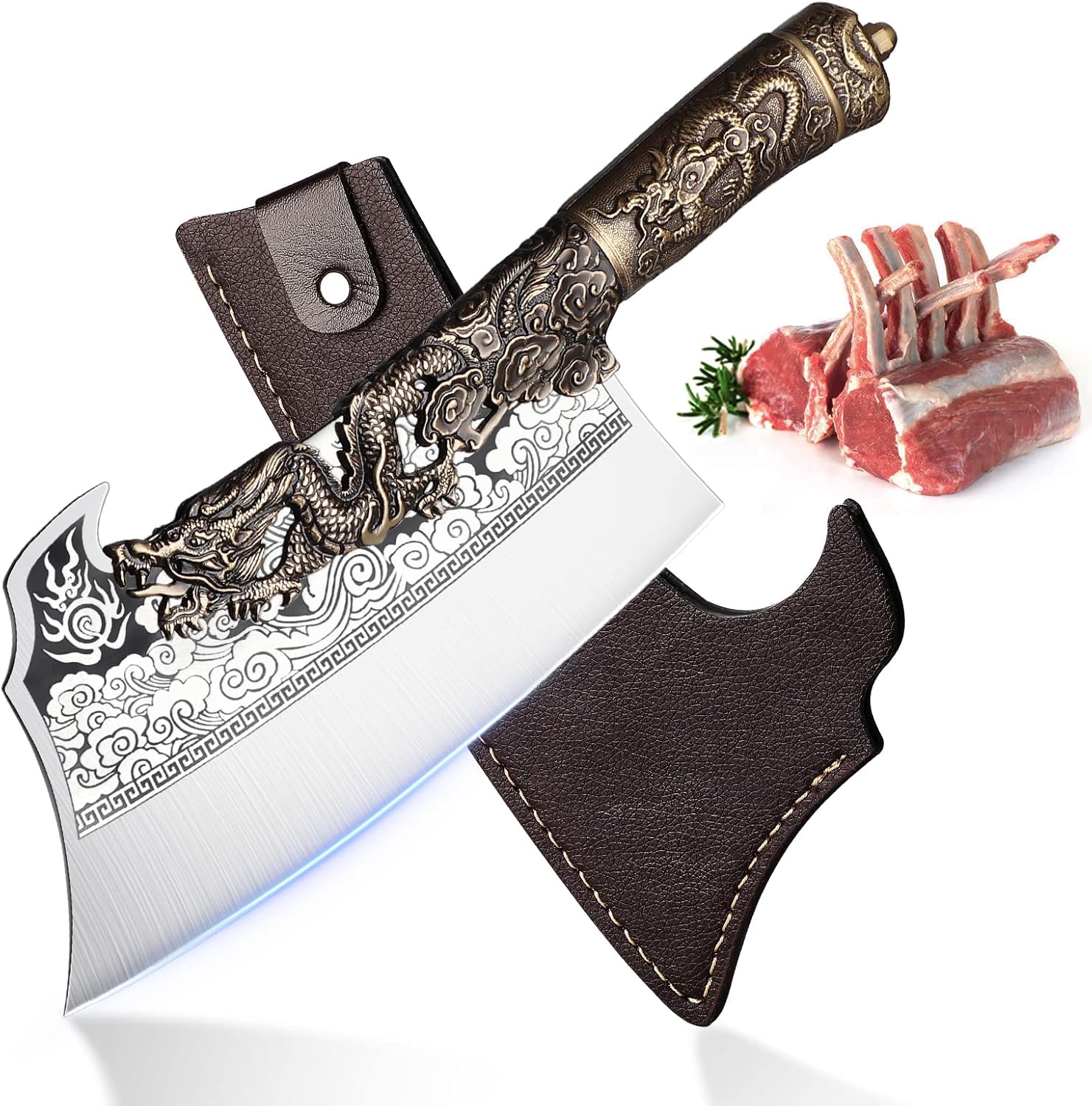 ROCOCO 2lb Dragon Butcher Knife Heavey Duty Cleaver Knife for Meat Bone Cutting...
