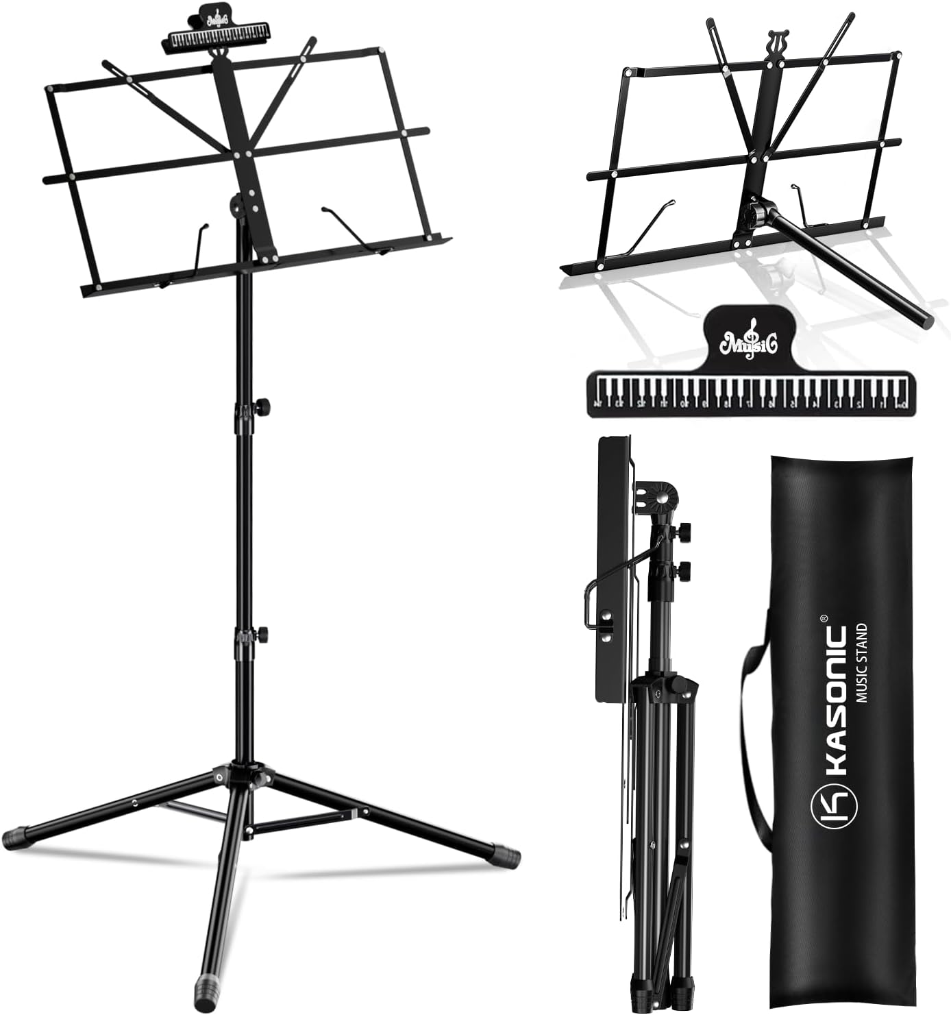 K KASONIC Music Stand, Kasonic 2 in 1 Dual-Use Folding Sheet Music Stand & Deskt...