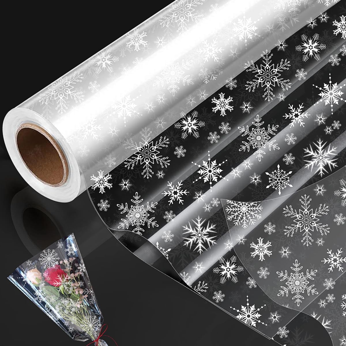 30m×80cm White Snowflake Cellophane Wrap Roll,100% Recyclable ECO Colorful Gift...
