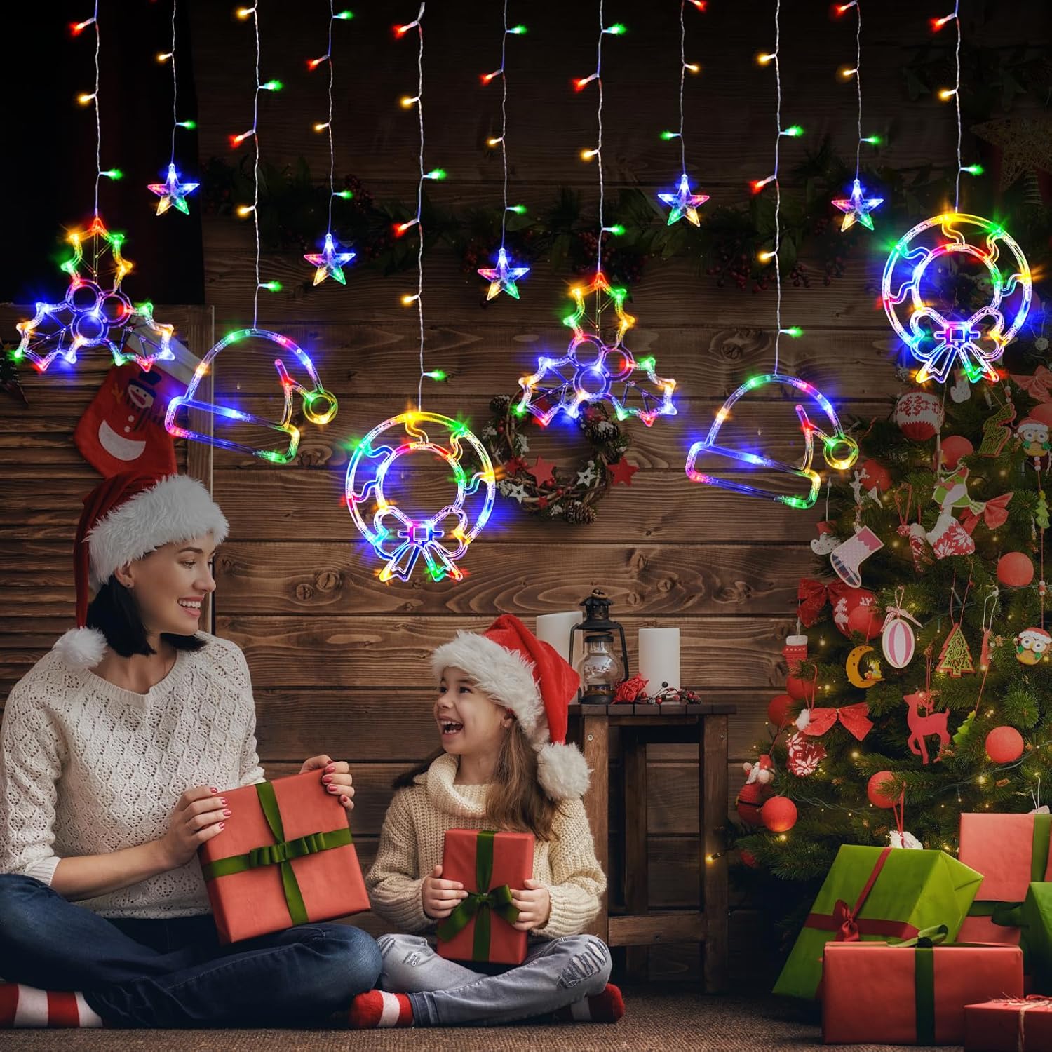 LOLStar Christmas Window Lights, 180 LED Multicolor Hanging Christmas Party Deco...