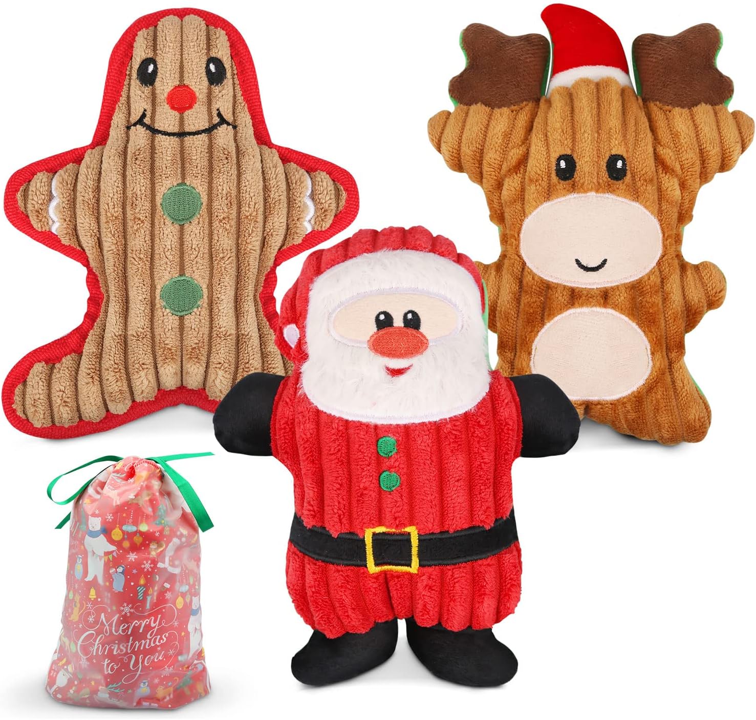 Dreamon Christmas Plush Interactive Dog Squeaky Toys Xmas Gift for Small Medium...