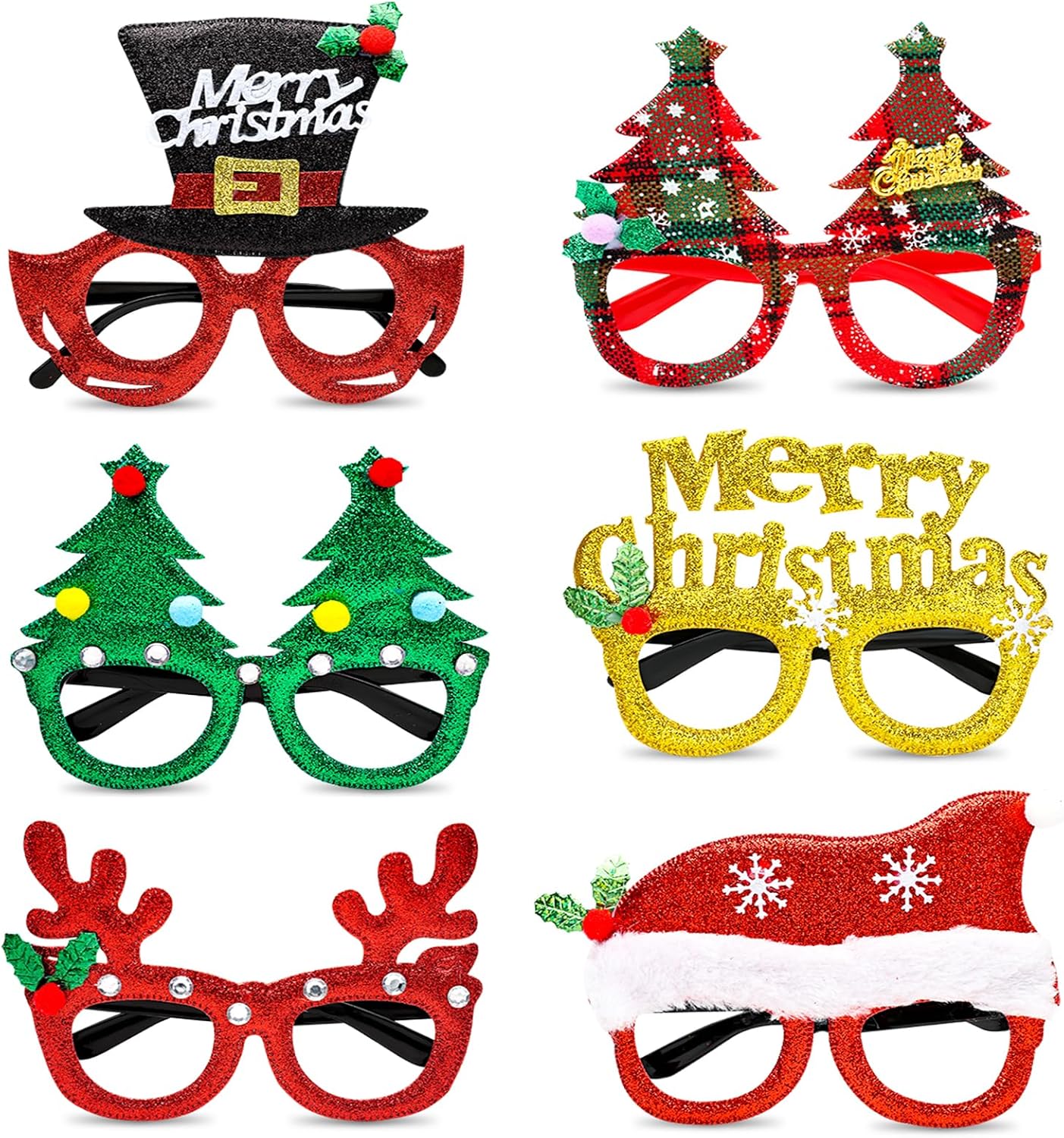 ZUIYIN Christmas Glasses Glitter Party Glasses ​Frames Christmas Decoration Eyeg...