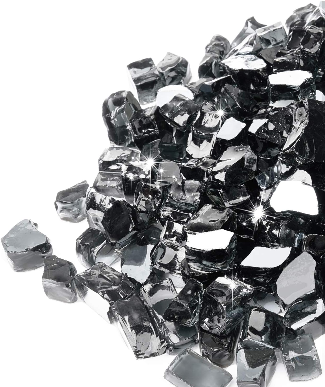 GASPRO 20 lbs Black Fire Glass for Fire Pit, 1/2-Inch Reflective Glass Rocks for...