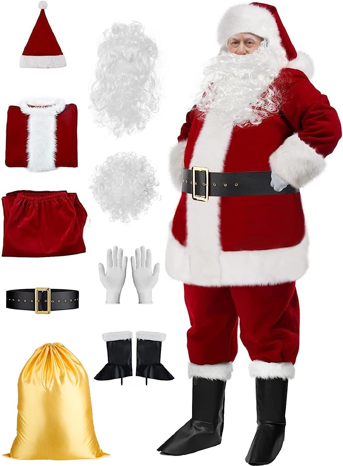 Christmas Santa Claus Costume with Beards Santa Suit Adult Men,Deluxe Santa Outf...