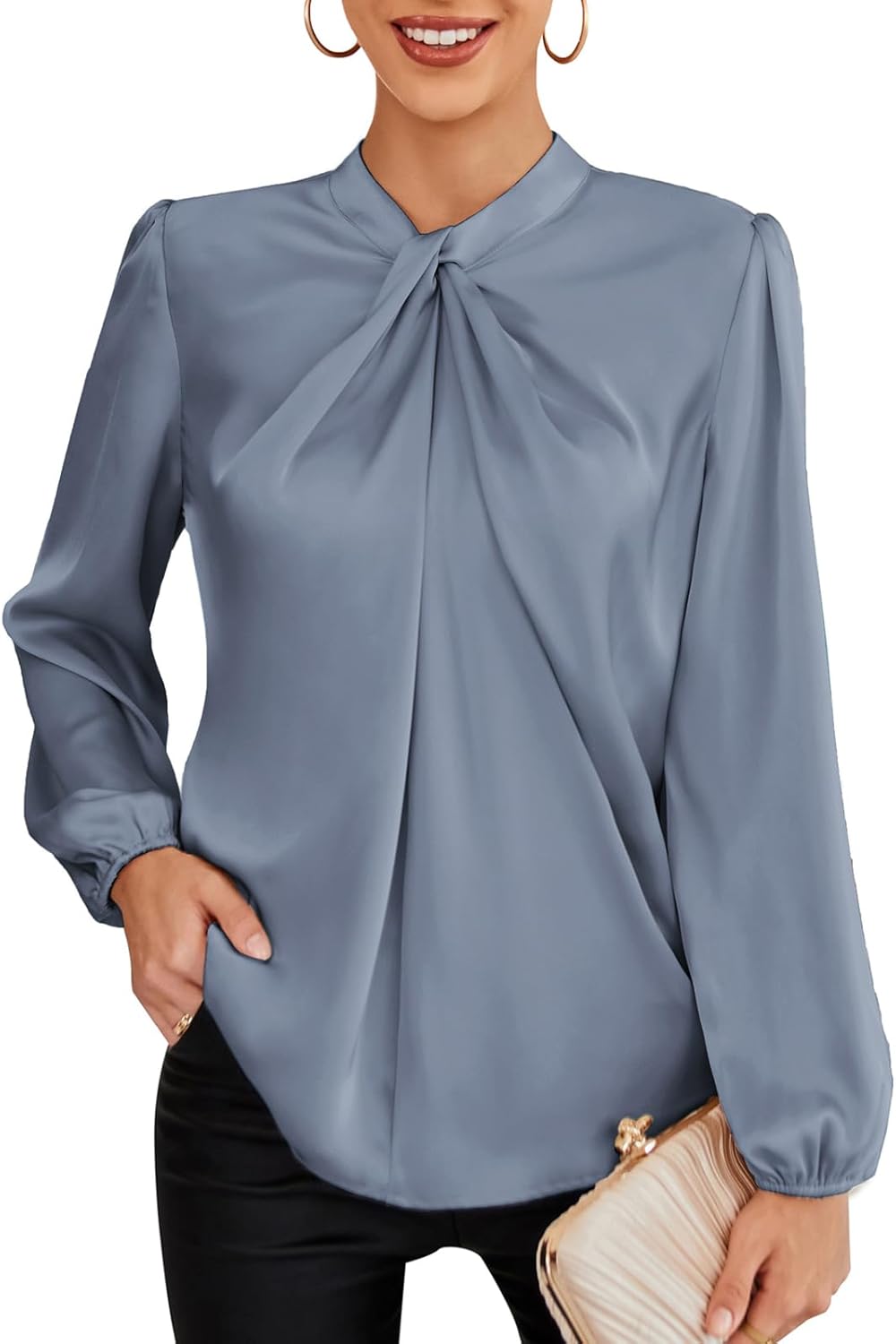 GRACE KARIN Long Sleeve Blouse for Women UK Elegant Loose Fit Knotted Neck Work...