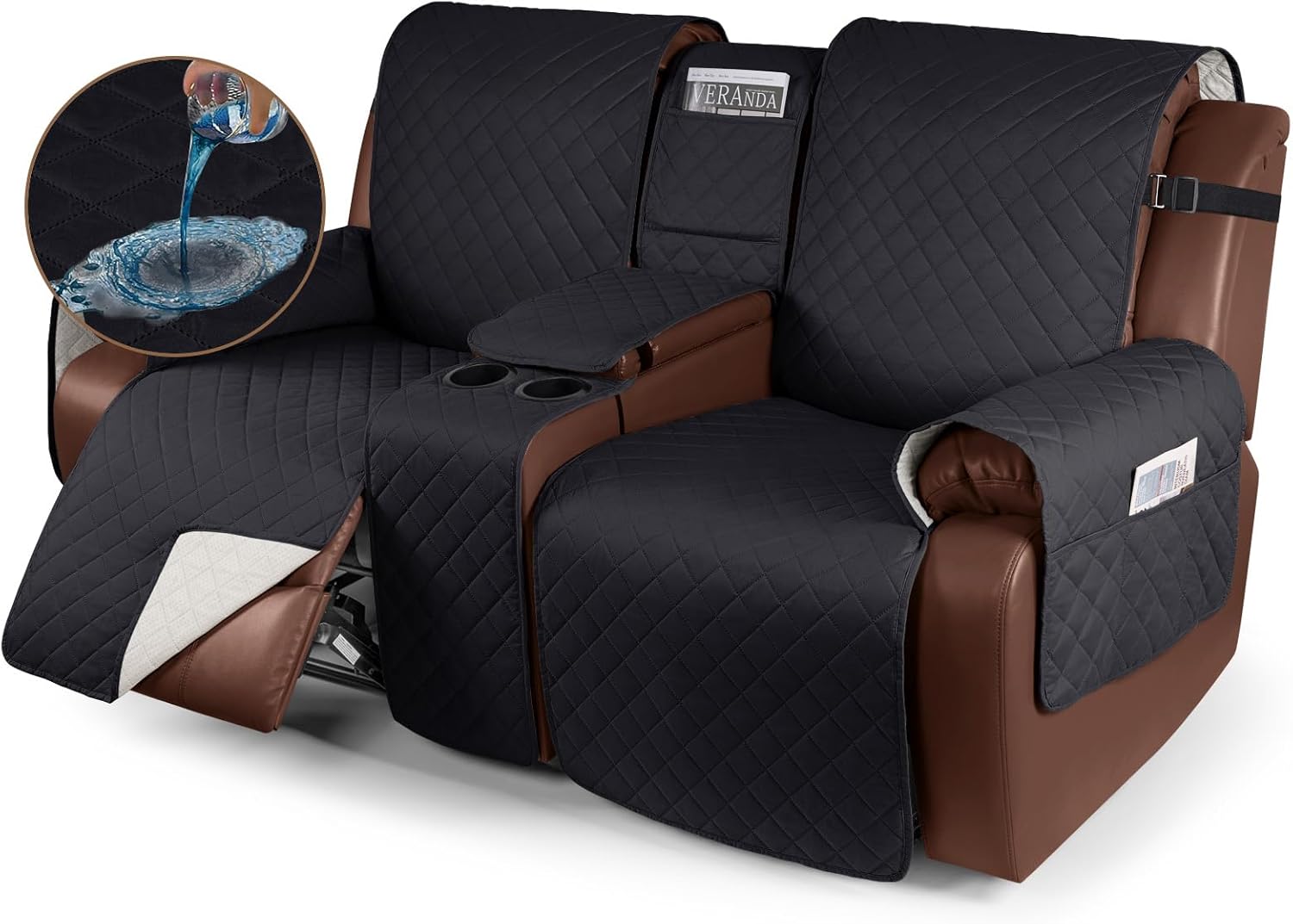 KinCam 100% Waterproof Recliner Loveseat Cover with Console, Non-Slip Reclining...
