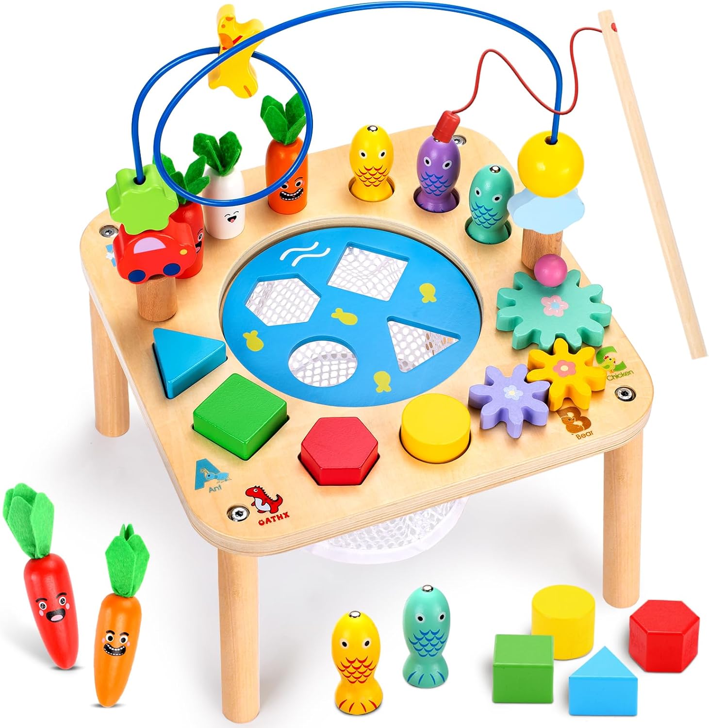 oathx 6 in 1 Baby Activity Table Wooden Montessori Toys for 1+ Year Old, 1st Bir...
