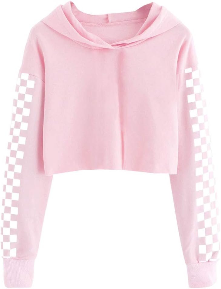 Imily Bela Kids Crop Tops Girls Hoodies Cute Plaid Long Sleeve Fashion Sweatshir...