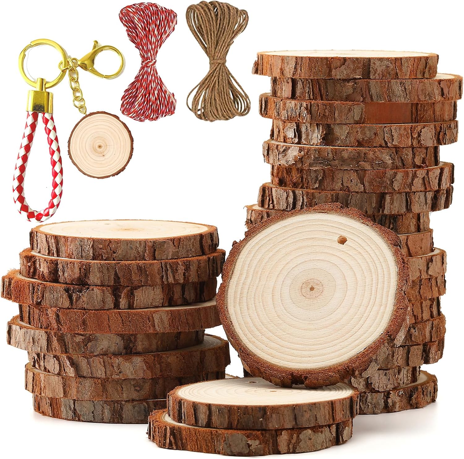 SENMUT Natural Wood Slices 30pcs 2.0"-2.45" Predrilled Wood Circles for Crafts C...