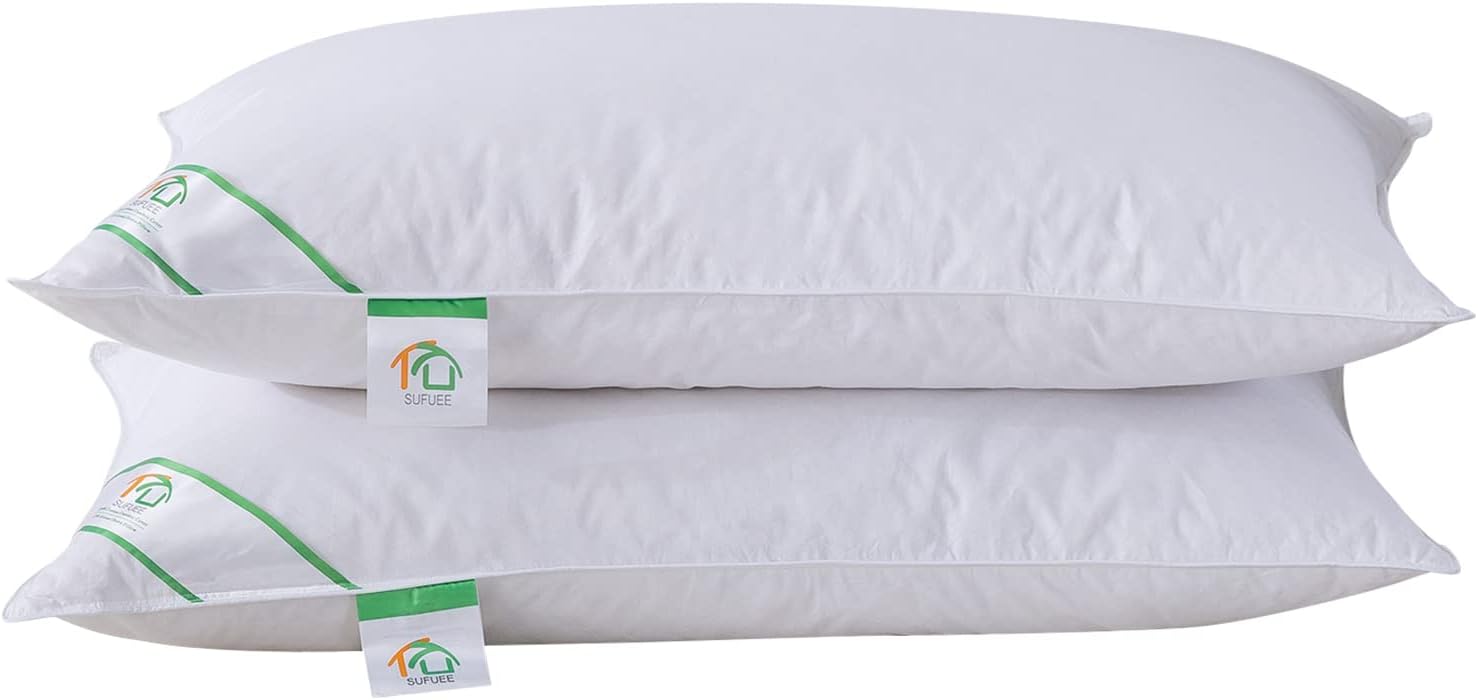 SUFUEE Goose Feather and Down Pillows Pair, Luxury Pillows with 100% Cotton Cove...