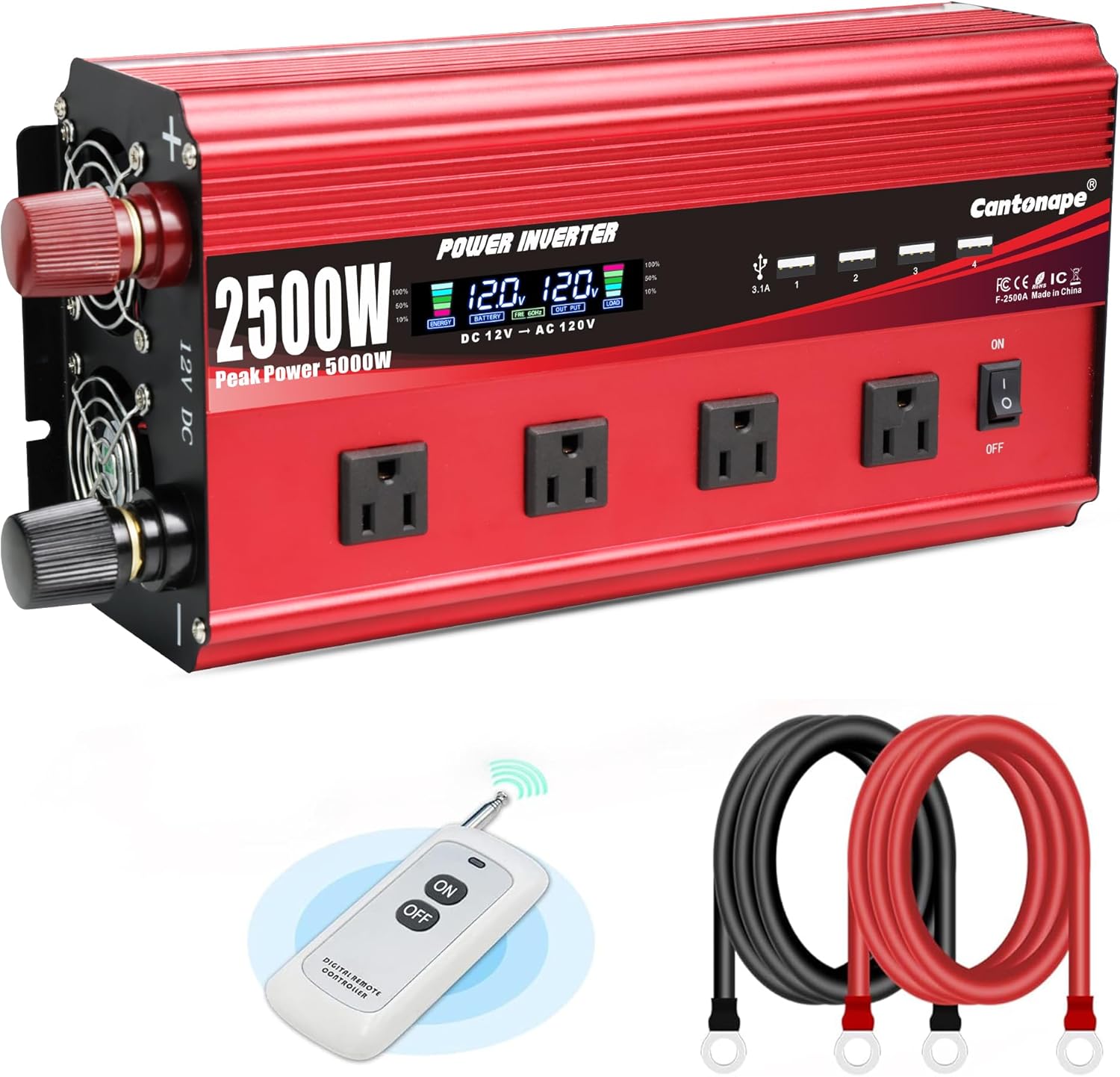 2500W Power Inverter 12V to 110V DC to AC with LCD Display, Remote Controller 4...