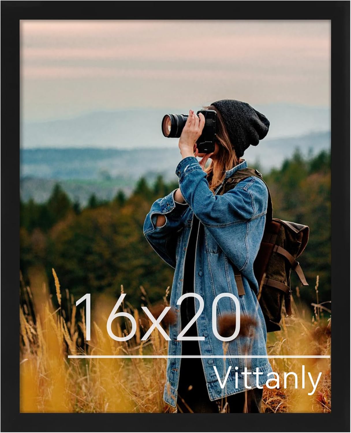 Vittanly 16x20 Black Poster Frame, Displays 11x14 Picture with Mat or 16x20 Post...