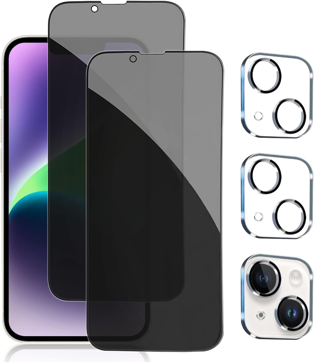 Pehael [2+2Pack] Privacy Screen Protector for iPhone 14 with Camera Lens Protect...
