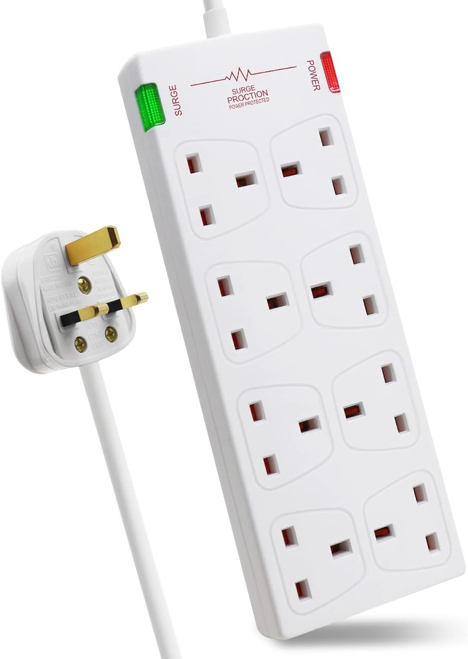 EXTRASTAR 8 Way Extension Leads with Surge Protection, 13A 3120W Approved Britis...