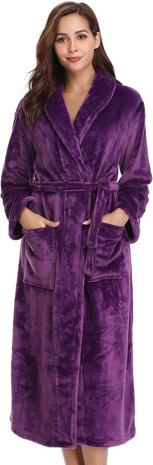 Vlazom Ladies Dressing Gown, Flannel Soft Robe Warm Fluffy Bathrobes with Hooded...