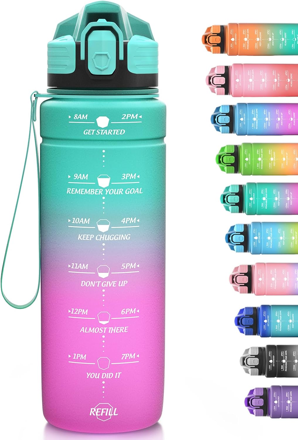 Niggeey 500ml & 700ml & 1000ml Motivational Water Bottle with Time Marker, Sport...