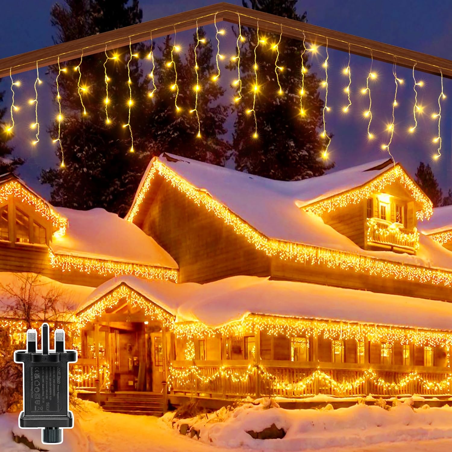 ZeMu Icicle Outdoor Christmas Lights, 216LEDs 7.5m Waterproof Outside Fairy Ligh...