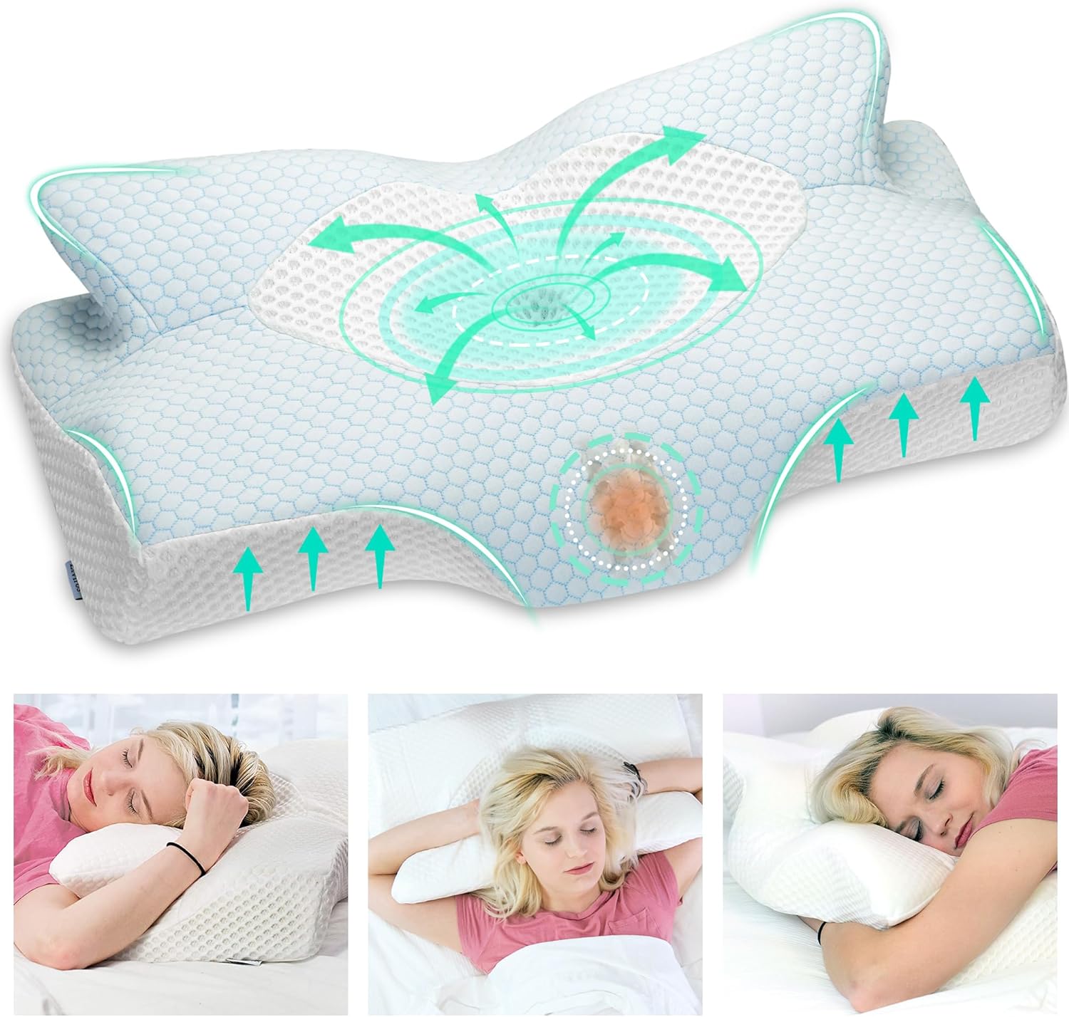 Elviros Cervical Contour Memory Foam Pillow for Neck Pain Orthopedic Neck Pillow...