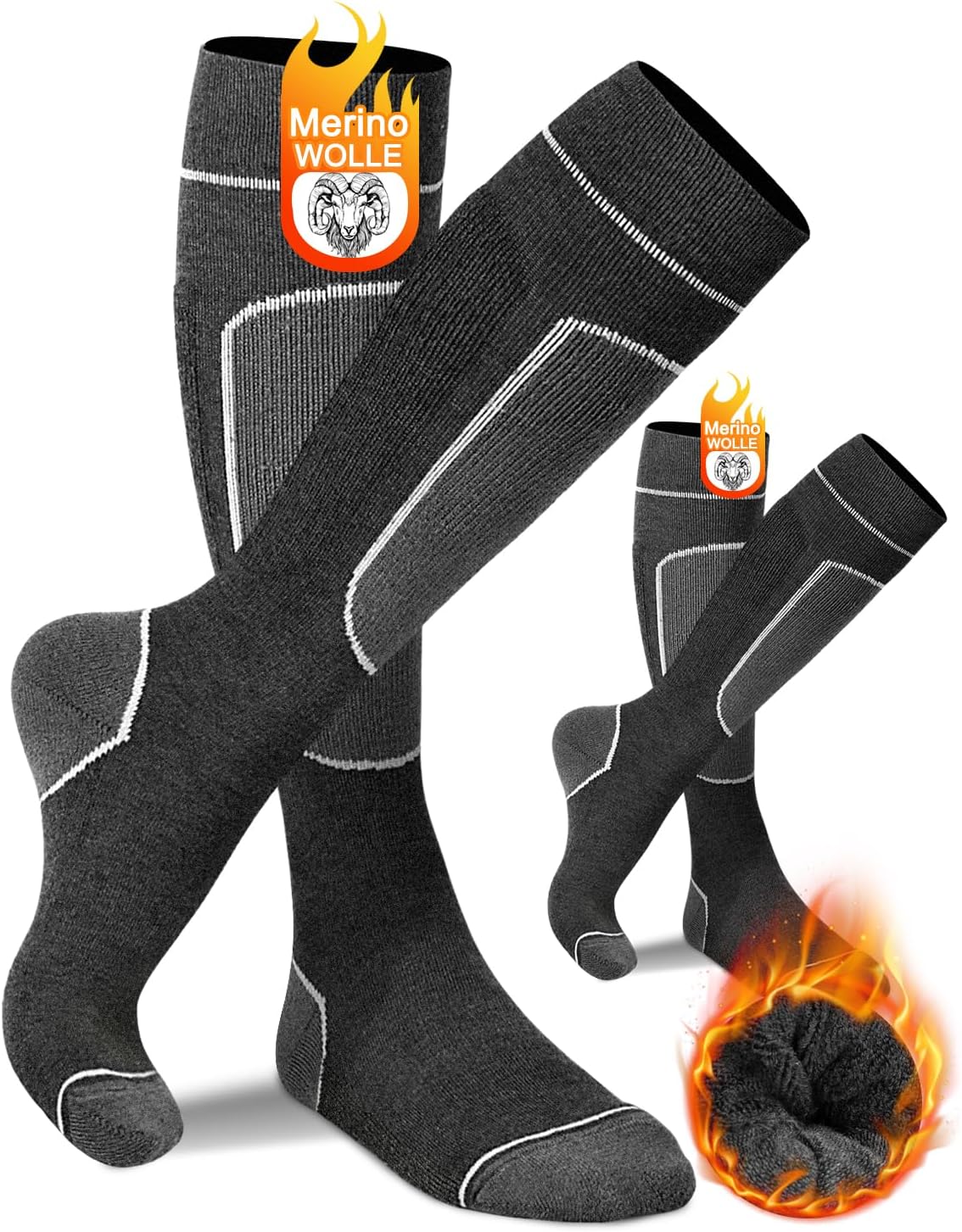 KEECOW 2 Pairs Pack Merino Wool Ski Socks Warm Performance Socks Thick Socks,for...