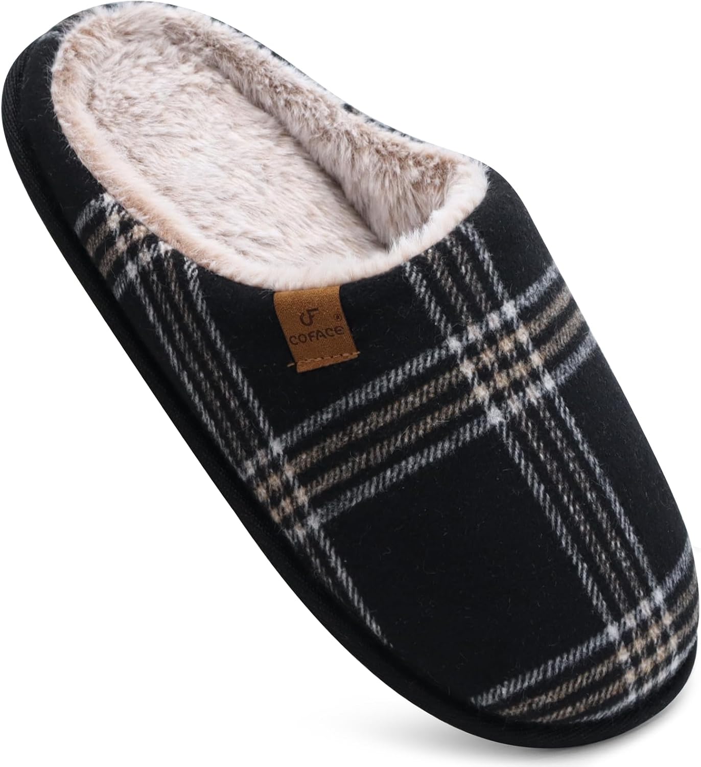 COFACE Mens Memory Foam Slippers Slip On Warm Fluffy House Indoor/Outdoor Shoes...