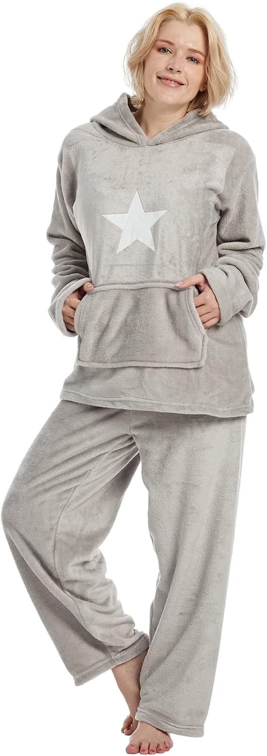 Style Slice Womens Pyjamas Set Fluffy Fleece Pyjamas Warm Hooded PJs for Women S...