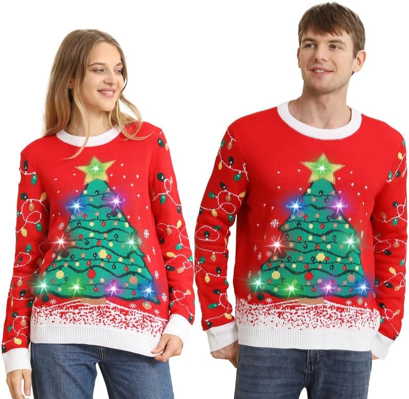 DDKJ Christmas Jumpers for Women Men UK,Light Up Christmas Jumper,Unisex Funny C...