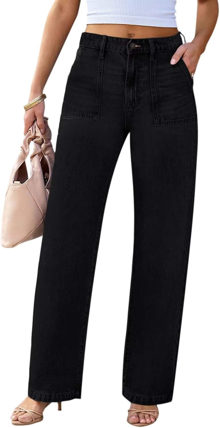 Womens Wide Leg Jeans High Waisted Carpenter Cargo Jeans Casual 90s Y2K Flap Poc...