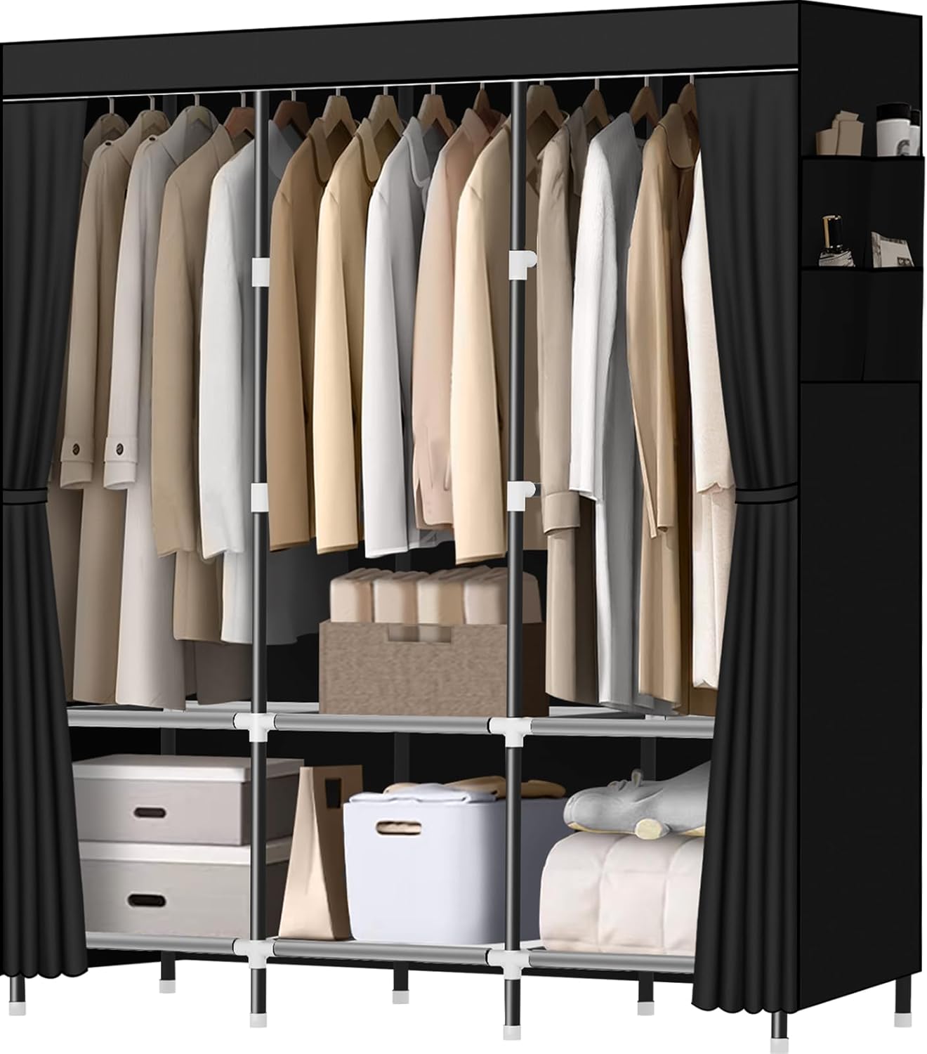 LOKEME Wardrobe Closet,Portable Closet for Bedroom Steel Pipe Diameter 19mm Stro...