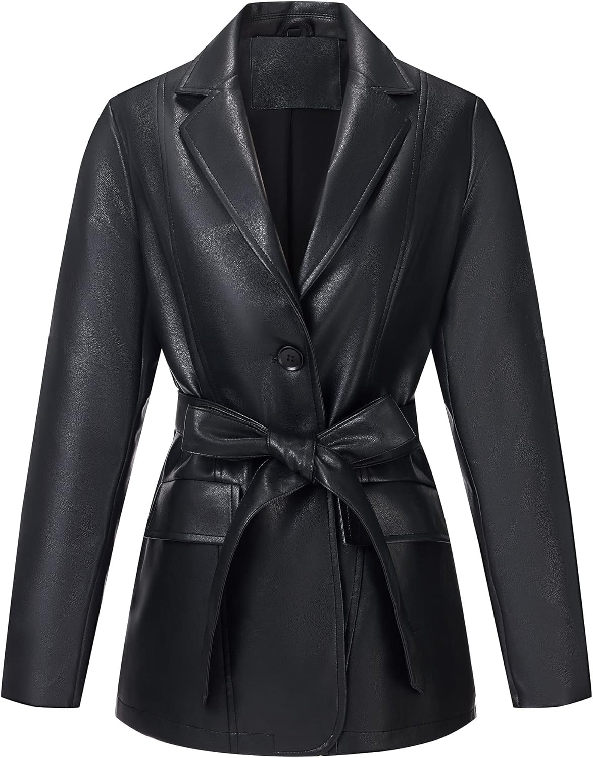 RISISSIDA Women Faux Leather Blazer Jacket, Soft Casual Vegan Leather Coat Large...