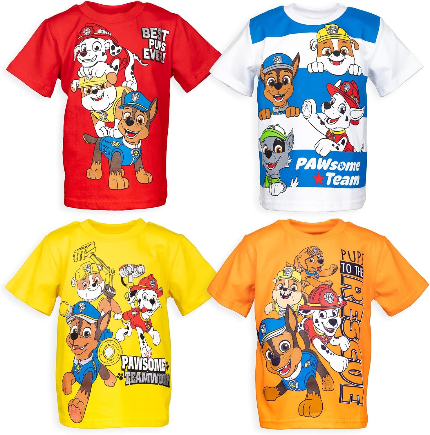 Paw Patrol Chase Marshall Rubble Rocky 4 Pack Graphic T-Shirts Toddler to Big Ki...