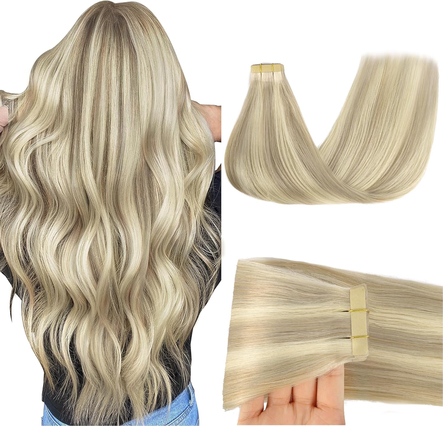 GOO GOO Tape in Hair Extensions human hair, tape Hair Extensions, 18inch 50g 20p...