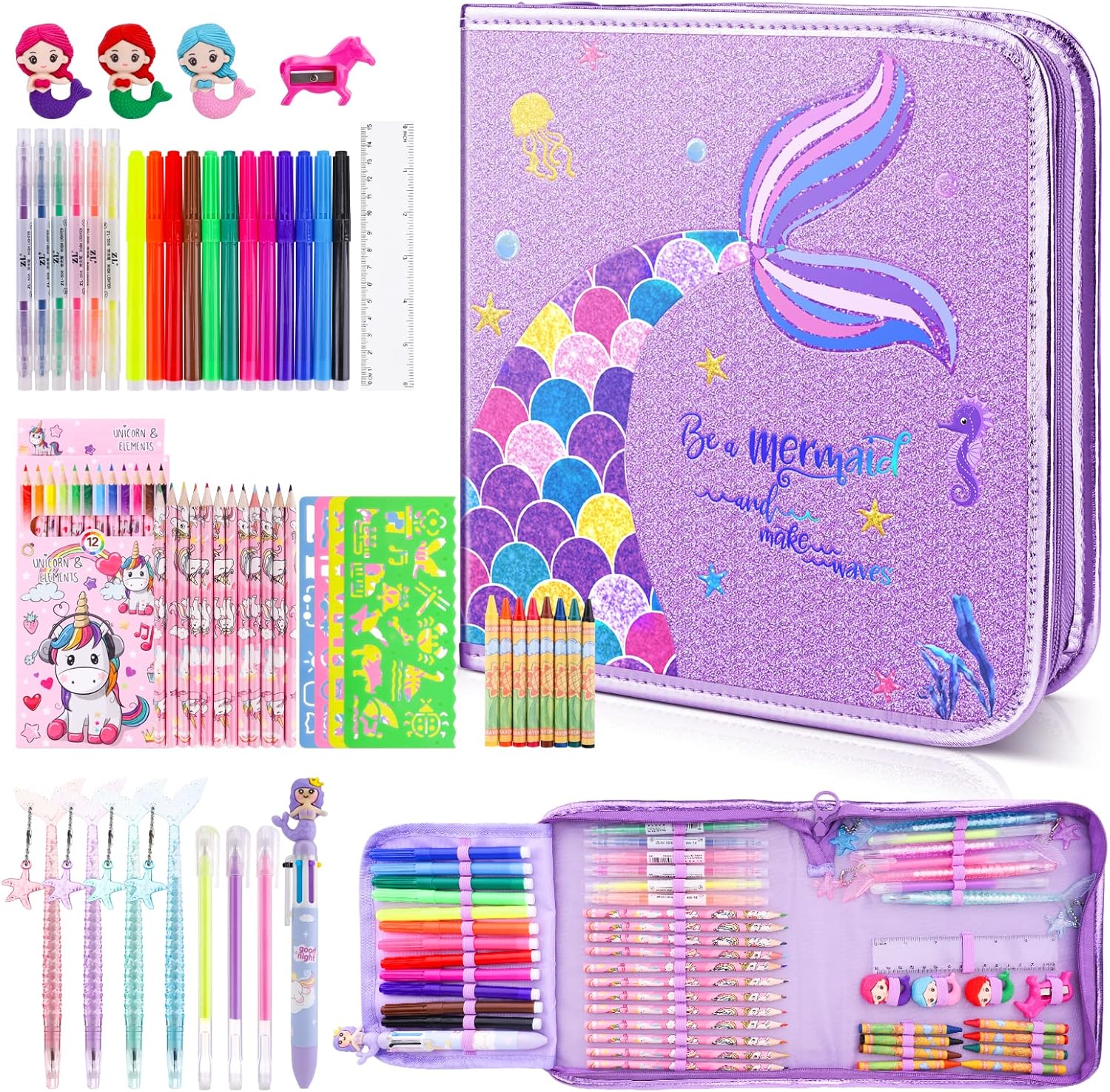 JYPS 56PCS Lovely Kids Art Set for Girls, Art and Colouring Set for Children wit...