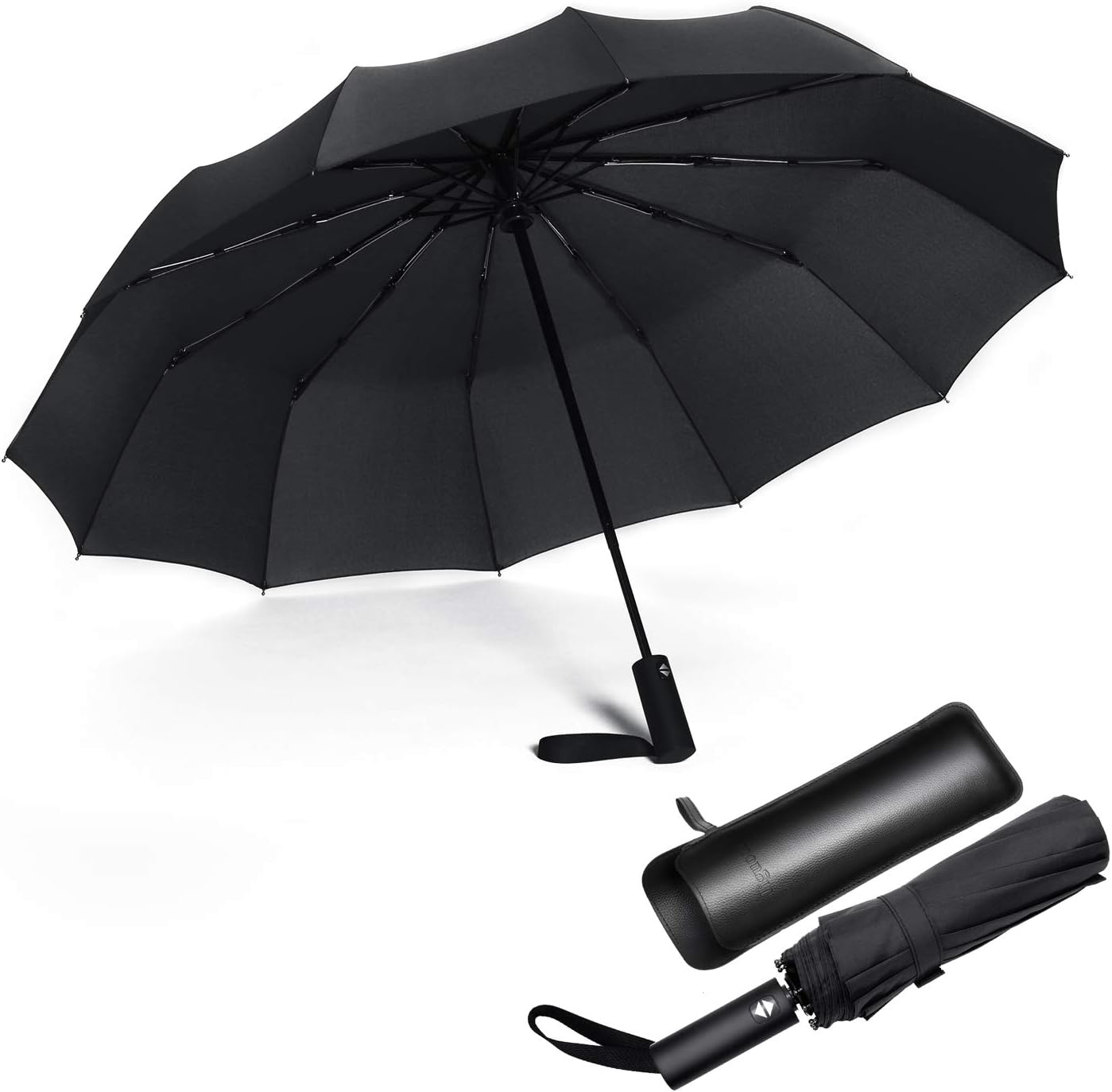 JIGUOOR Umbrella Windproof Travel Compact, 12 Ribs Strong Folding Automatic Larg...