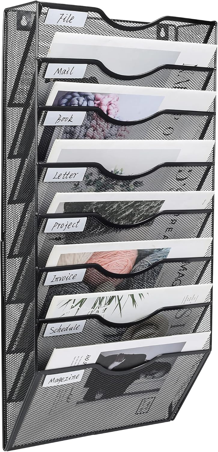 EasyPAG 8 Tier A4 Mesh in Tray Wall Pocket File Holder Mail Organiser Magazine S...