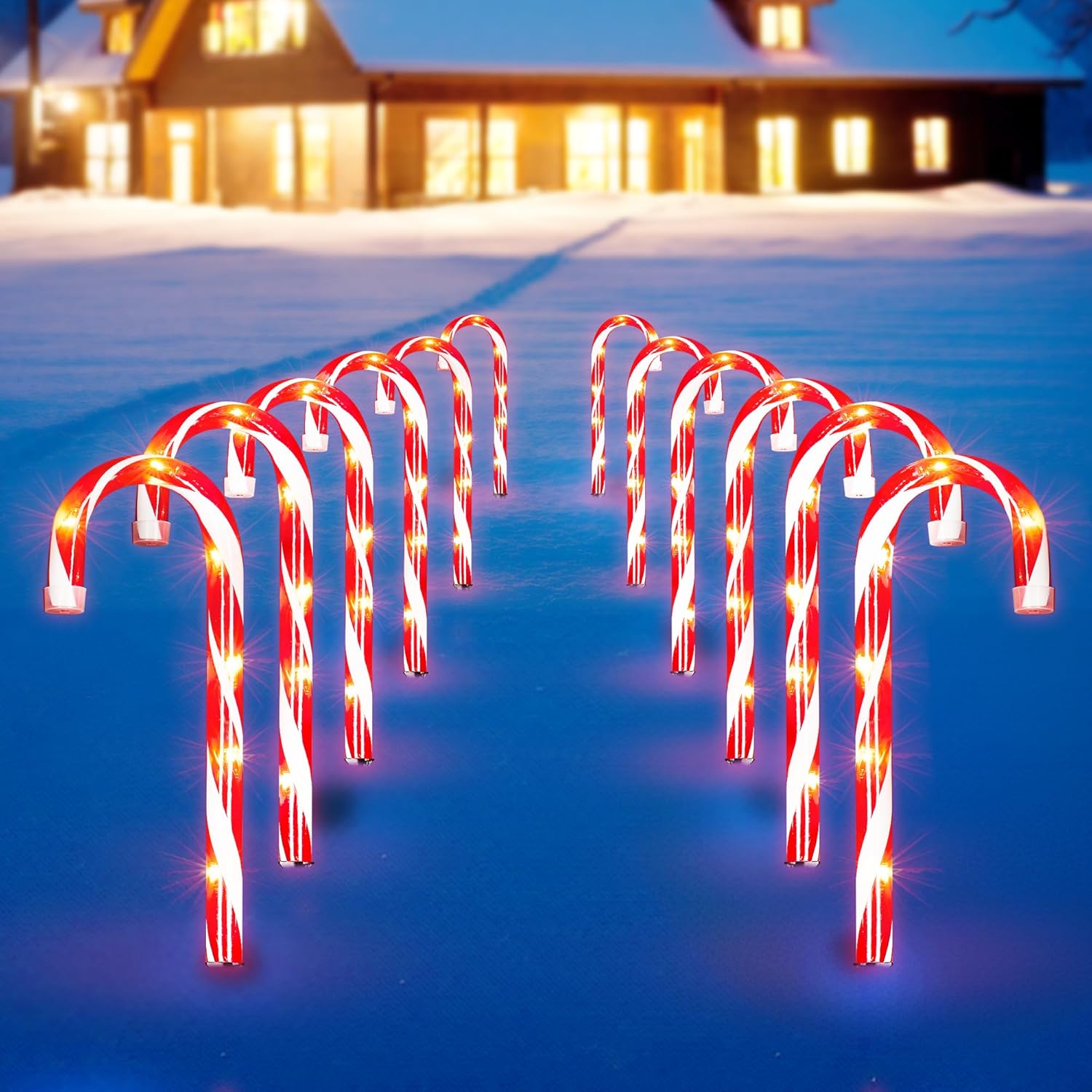 Christmas Candy Cane Lights 12Pcs Christmas Pathway Lights with 72 Count Incande...
