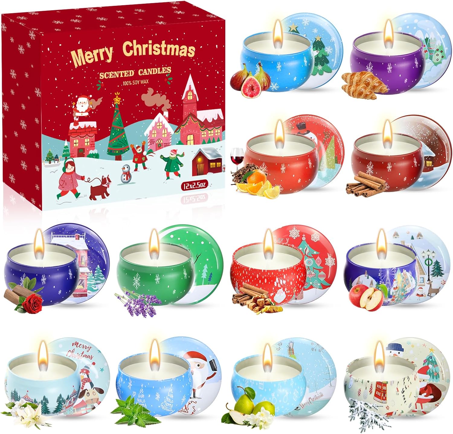 TVLIVE Christmas Scented Candles Gifts for Women, 12Pack Candles Gifts Set Natur...