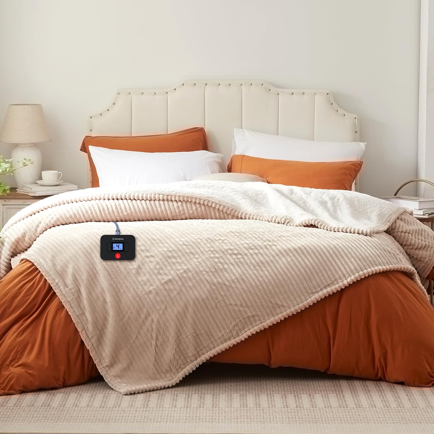 Westinghouse Electric Blanket Twin, Soft Ribbed Flannel to Sherpa Heated Blanket...